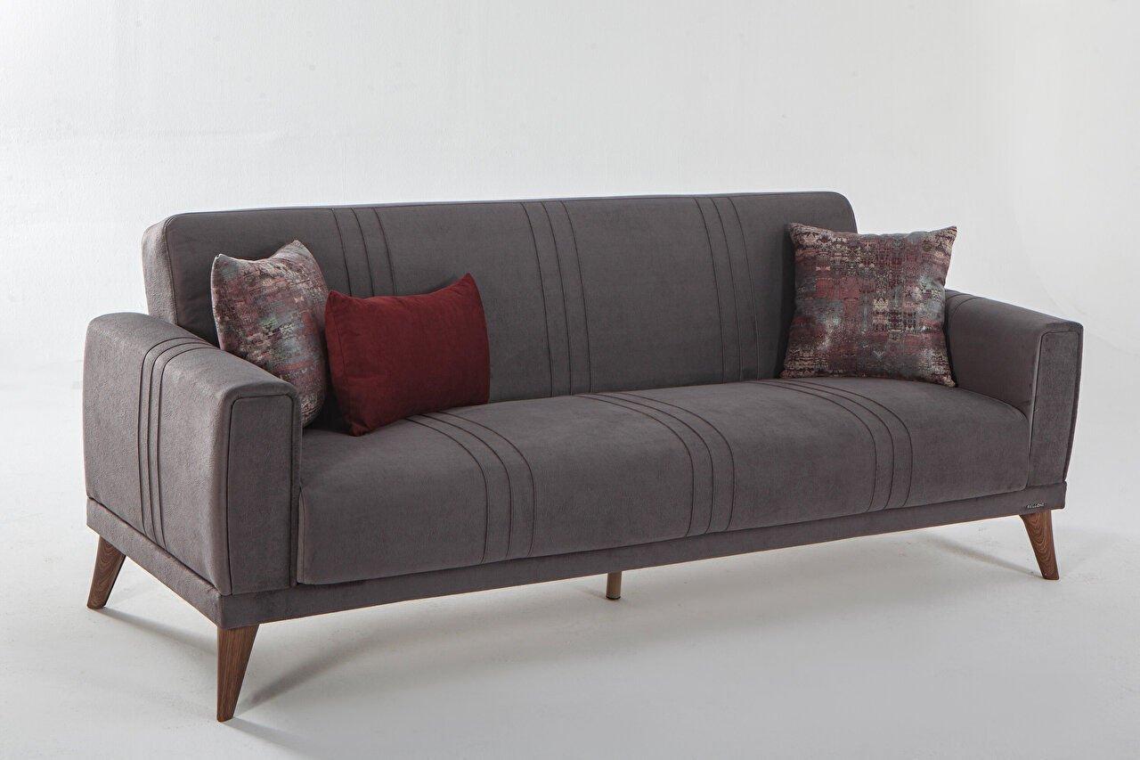 Трехместный диван Ruby - Бордовая подушка, Серый