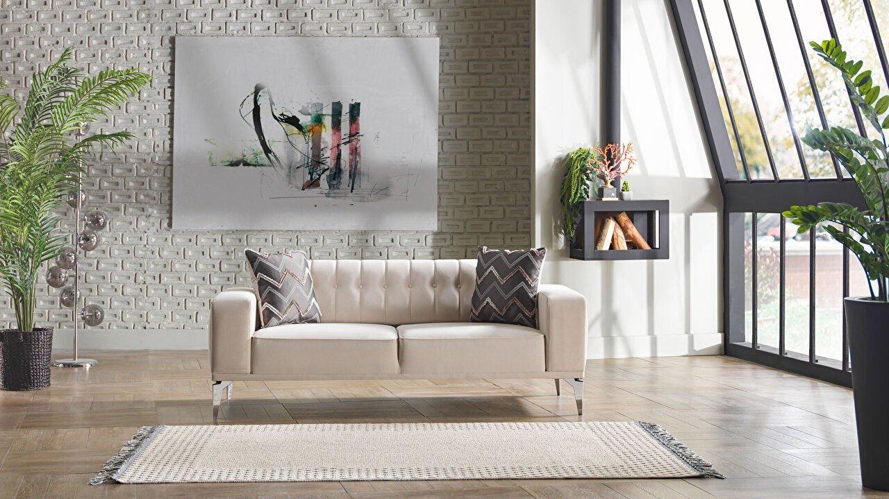 Двухместный диван Loretto с вертикальным дизайном - Кремовый